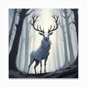 A White Stag In A Fog Forest In Minimalist Style Square Composition 46 Canvas Print