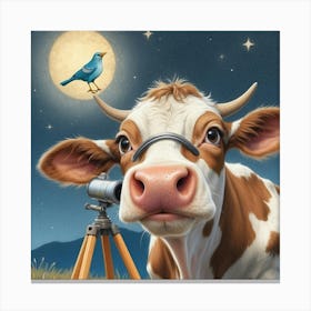 Cow With Telescope 1 Canvas Print