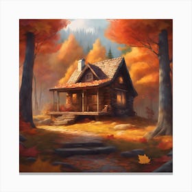 Autumn Cabin In The Woods Canvas Print