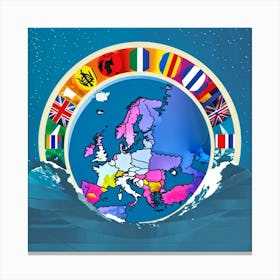 A Digitally Rendered Image Featuring A Circle Encompassing The Continent Of Europe With Each Europe (4) Canvas Print