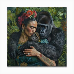Frida Kahlo and the Mountain Gorilla. Animal Conservation Series Canvas Print