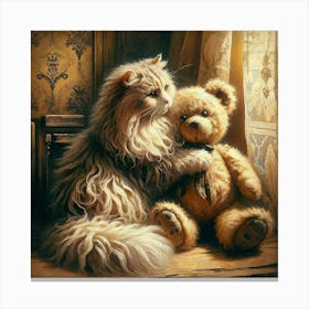 Cat And Teddy Bear 1 Canvas Print