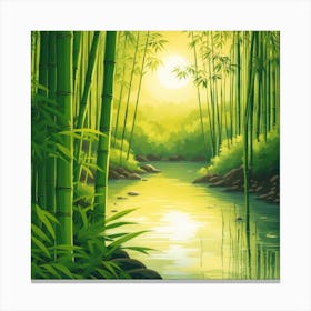 A Stream In A Bamboo Forest At Sun Rise Square Composition 359 Canvas Print