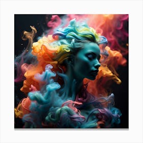 Colorful Woman With Colorful Hair Canvas Print