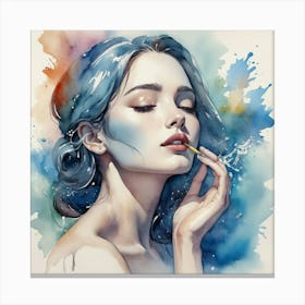 Watercolor Of A Girl With Blue Hair 1 Canvas Print