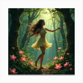 Forest Nymph Dancing Among Glowing Flowers And Vines 1 Canvas Print