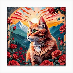 Cat In Roses 1 Canvas Print