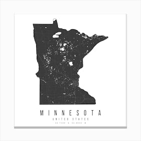 Minnesota Mono Black And White Modern Minimal Street Map Square Canvas Print