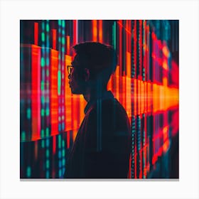 Man Standing In Front Of Neon Lights Canvas Print