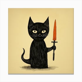 Black Cat Holding A Knife Canvas Print