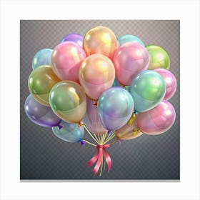 Bunch Of Multi Colored Balloons With Pink Ribbon Canvas Print