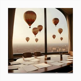 An Empty Conference Room With A Large Window Overlooking A Cityscape Canvas Print