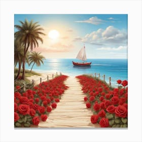 Red Roses On The Beach2 Canvas Print