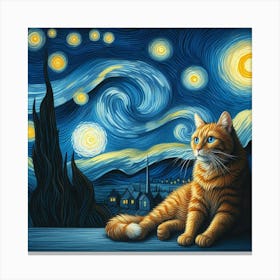 van goth Starry Night Cat 1 Canvas Print