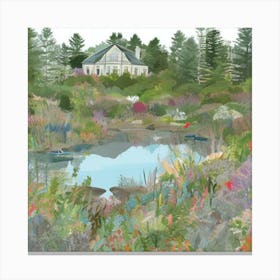 Pond In The Woods Coastal Maine Botanical Gardens USA Illustration Art Print Canvas Print