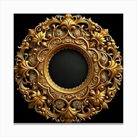 Ornate Golden Round Frame Isolated On Black 1 Canvas Print