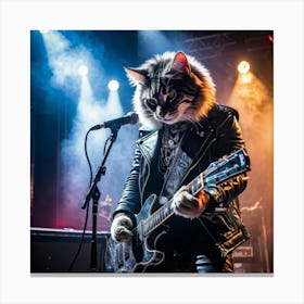 Tabby Cat Mid Performance Radiates Bravado Center Stage With A Rockstars Stance Guitar Slung Ov Canvas Print