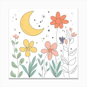 Cute Line Art Wildflowers 2 Canvas Print