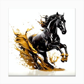 Black Horse Splashing Oil Canvas Print