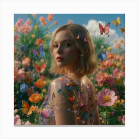 Girl In A Flower Field 3 Canvas Print