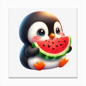 Cute Penguin Eating Watermelon 1 Canvas Print