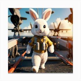 A Cute Fluffy Rabbit Pilot Walking On A Military A Canvas Print