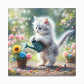 Watering Kitten 2 Canvas Print