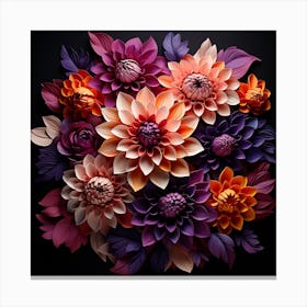 Paper Flowers On Black Background Canvas Print