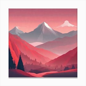 Misty mountains background in red tone 3 Canvas Print