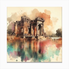 Watercolor Of A Temple 1 Canvas Print