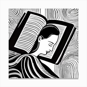 My sleeping pill is reading a book, Just a girl who loves to read, Lion cut inspired Black and white Stylized portrait of a Woman reading a book, reading art, book worm 218 Canvas Print