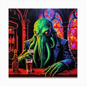 Cthulhu Drinking In An Old Gothic Bar Canvas Print