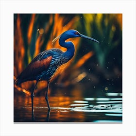 Blue Bird set against Copper Coloured Waterside Plants Canvas Print