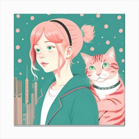 Girl With A Cat Canvas Print