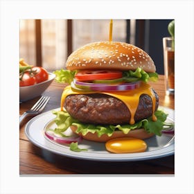 Hamburger On A Plate 184 Canvas Print