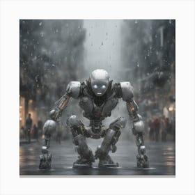 Robot In The Rain Canvas Print