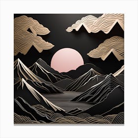 Paper Cut Art Japanese Textured Monochromatic 1 Canvas Print