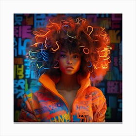Afro Girl With Neon Lights Canvas Print