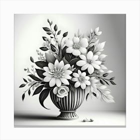 Black And White Flowers In A Vase Canvas Print