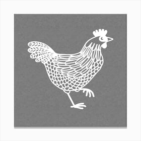 White Chicken or Hen on Gray Canvas Print