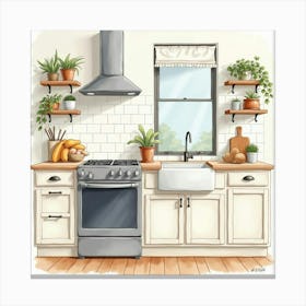 Elegant Kitchen Watercolor, Bright And Cheerful Details 1 Canvas Print