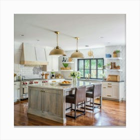 White Kitchen With Wood Floors Canvas Print