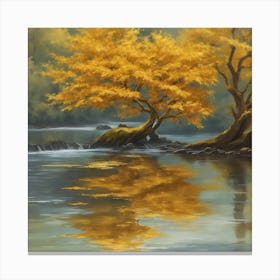 Yellow Trees In The River Canvas Print
