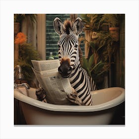 Zebra In The Bath Reading A Newspaper Canvas Print