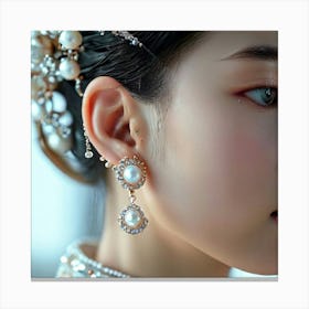 Korean Woman In Pearl Earrings Canvas Print