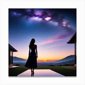 Woman Looking At The Milky Way Canvas Print