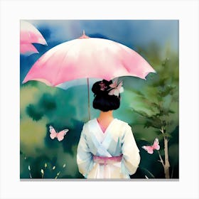 Asian Girl With Umbrella 1 Canvas Print