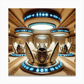 Futuristic Floating Scarab Dining Pods In An Egypt Canvas Print