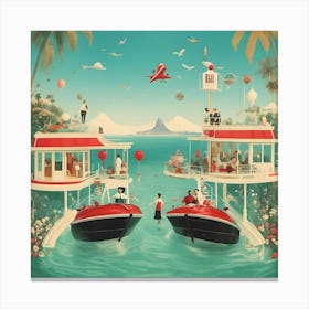 Two Houseboats Lovers Canvas Print