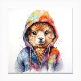 Watercolour Cartoon Alpaca In A Hoodie Canvas Print